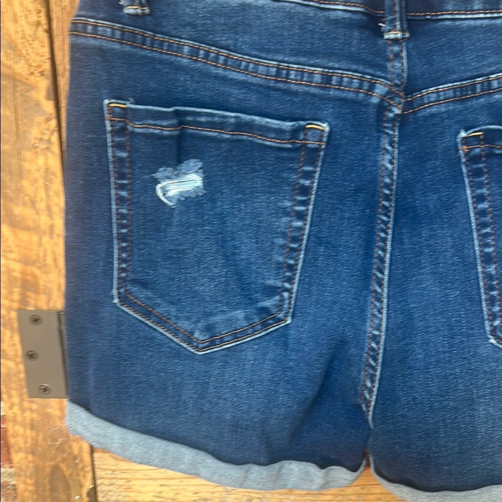 Wax Jeans Blue Distressed Jean Shorts with Cuffed Hem - Picture 8 of 9